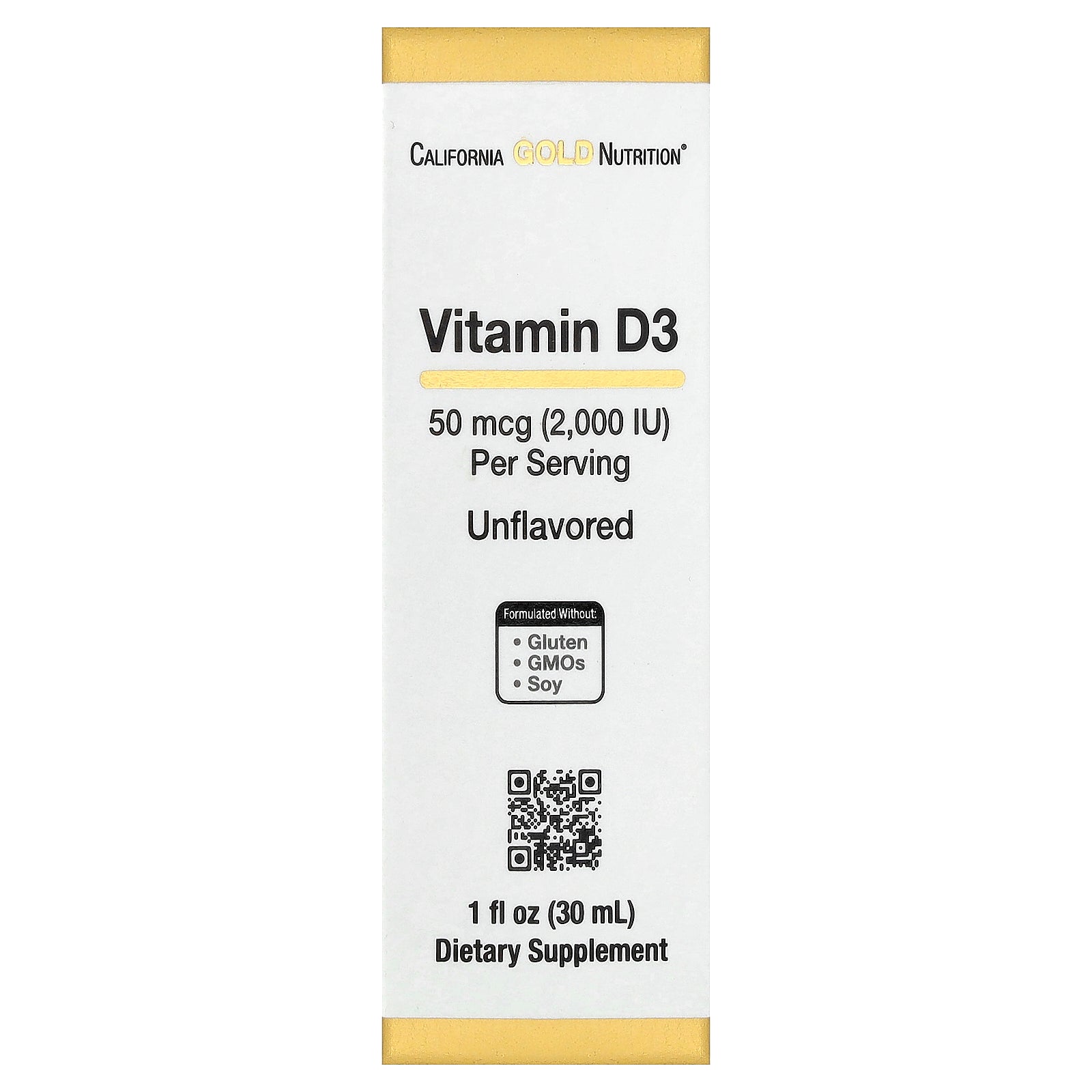California Gold Nutrition, Vitamin D3, Unflavored, 50 mcg (2,000 IU), 1 fl oz (30 ml)