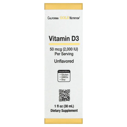 California Gold Nutrition, Vitamin D3, Unflavored, 50 mcg (2,000 IU), 1 fl oz (30 ml)