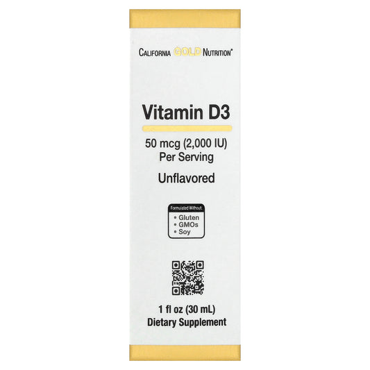 California Gold Nutrition, Vitamin D3, Unflavored, 50 mcg (2,000 IU), 1 fl oz (30 ml)