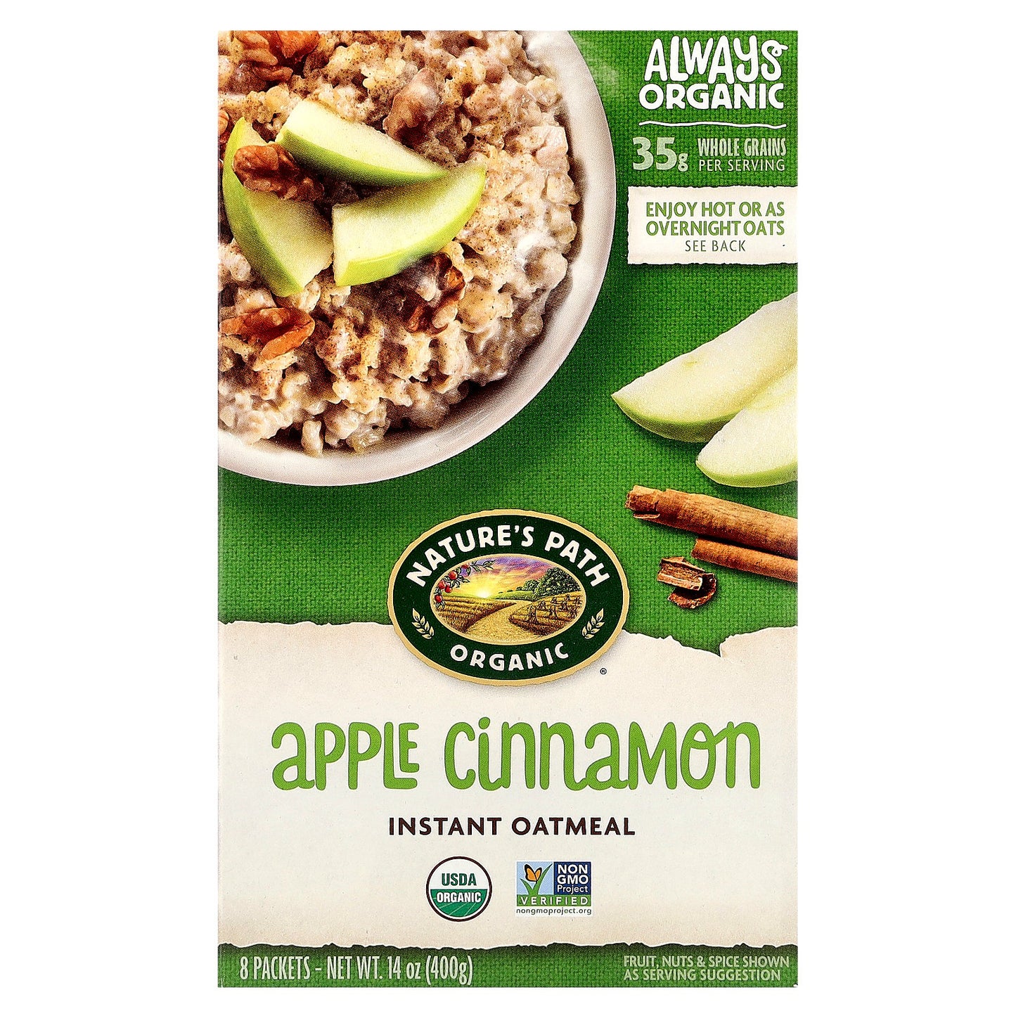 Nature's Path, Organic Instant Oatmeal, Apple Cinnamon, 8 Packets, 14 oz (400 g)