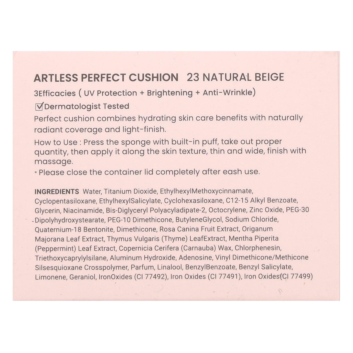 Heimish, Artless Perfect Cushion, SPF 50+/PA+++, 23 Natural Beige, 13 g