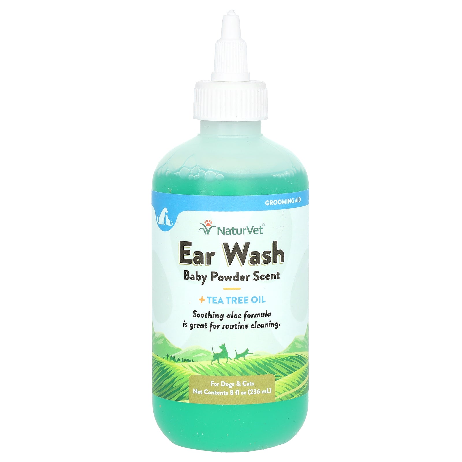 NaturVet, Ear Wash + Tea Tree Oil, For Dogs & Cats, Baby Powder Scent, 8 fl oz (236 ml)