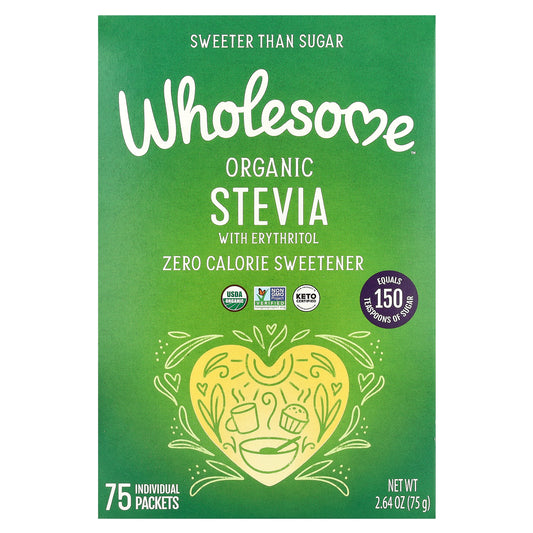 Wholesome Sweeteners, Organic Stevia With Erythritol, Zero Calorie Sweetener, 75 Individual Packets, 2.64 oz (75 g)