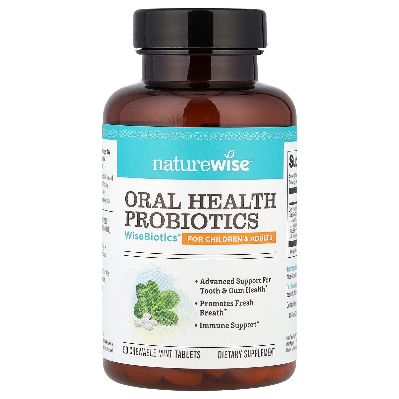 NatureWise, Oral Health Probiotics, For Children & Adults, Mint, 50 Chewable Tablets