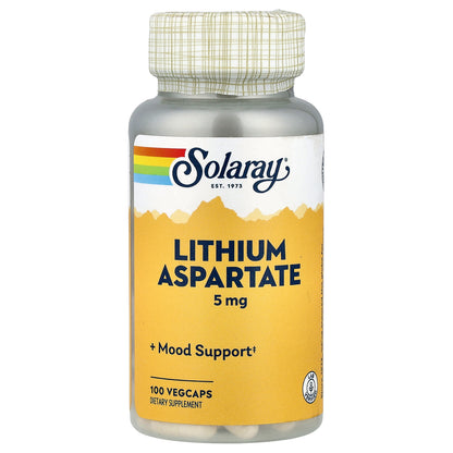 Solaray, Lithium Aspartate, 5 mg, 100 VegCaps