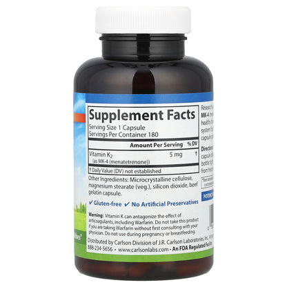 Carlson, Vitamin K2, 5 mg, 180 Capsules