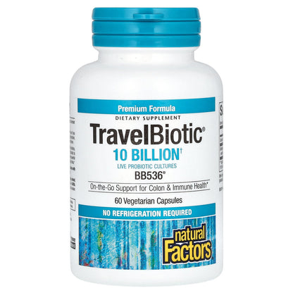 Natural Factors, Travel Biotic, BB536, 10 Billion CFU, 60 Vegetarian Capsules