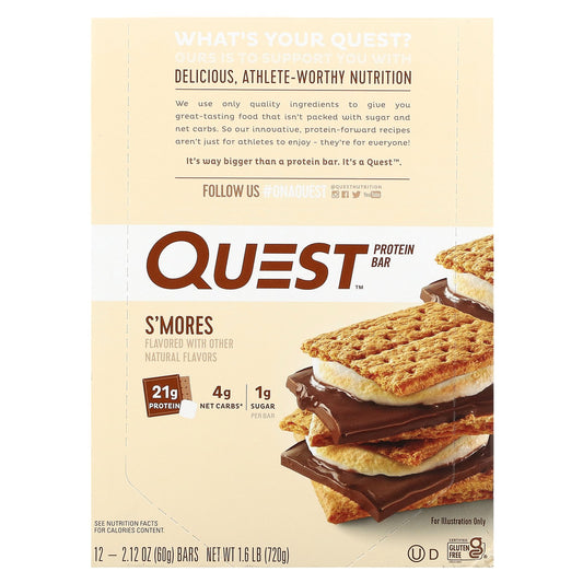 Quest Nutrition, Protein Bar, S'mores, 12 Bars, 2.12 (60 g) Each