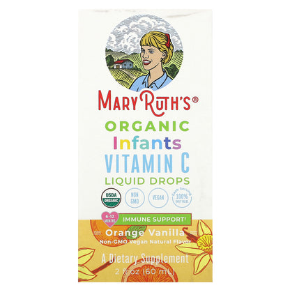 MaryRuth's, Organic Infants Vitamin C Liquid Drops, 6-12 Months, Orange Vanilla, 2 fl oz (60 ml)