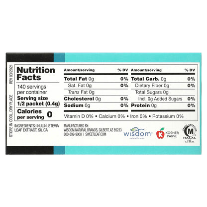 SweetLeaf Stevia, Stevia Sweetener, 70 Packets, 0.028 oz (0.8 g) Each