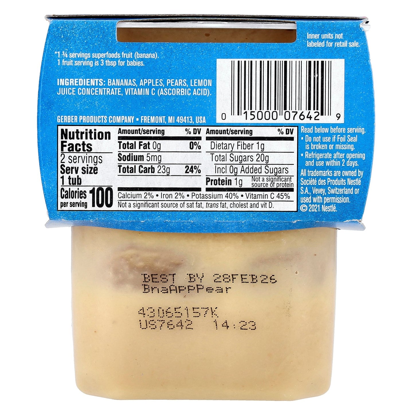 Gerber, Natural for Baby, Wonder Foods™, 2nd Foods®, Banana Apple Pear, 2 Pack, 4 oz (113 g) Each