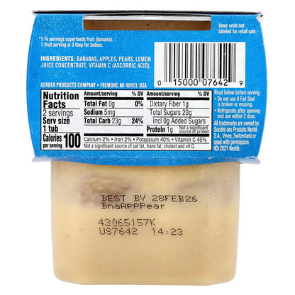 Gerber, Natural for Baby, Wonder Foods™, 2nd Foods®, Banana Apple Pear, 2 Pack, 4 oz (113 g) Each