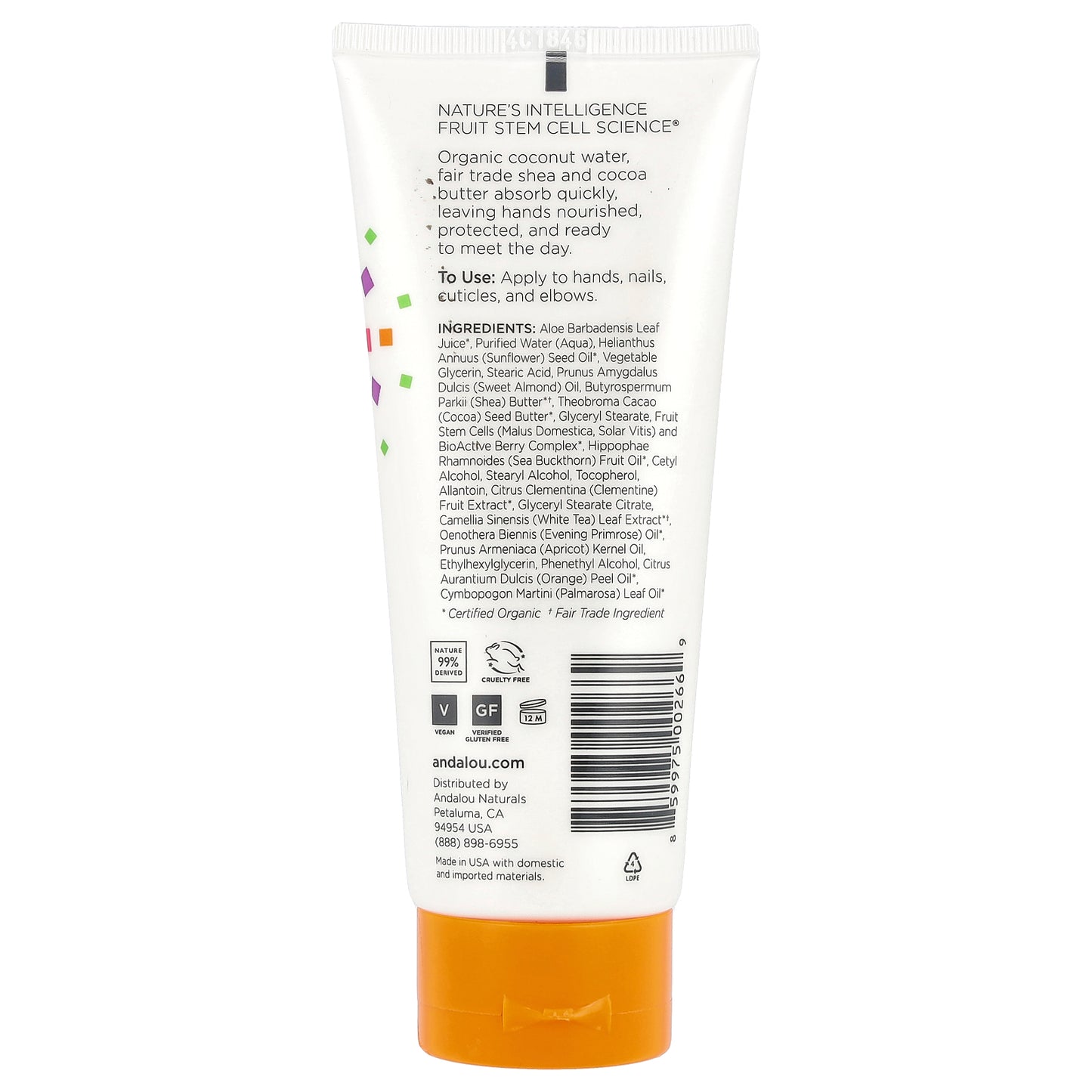 Andalou Naturals, A Path of Light®, Shea Butter + Cocoa Butter Hand Cream, Clementine, 3.4 fl oz (100 ml)