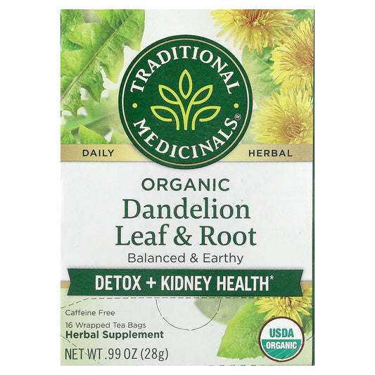 Traditional Medicinals, Organic Dandelion Leaf & Root Tea, Caffeine Free, 16 Wrapped Tea Bags, 0.99 oz (28 g)