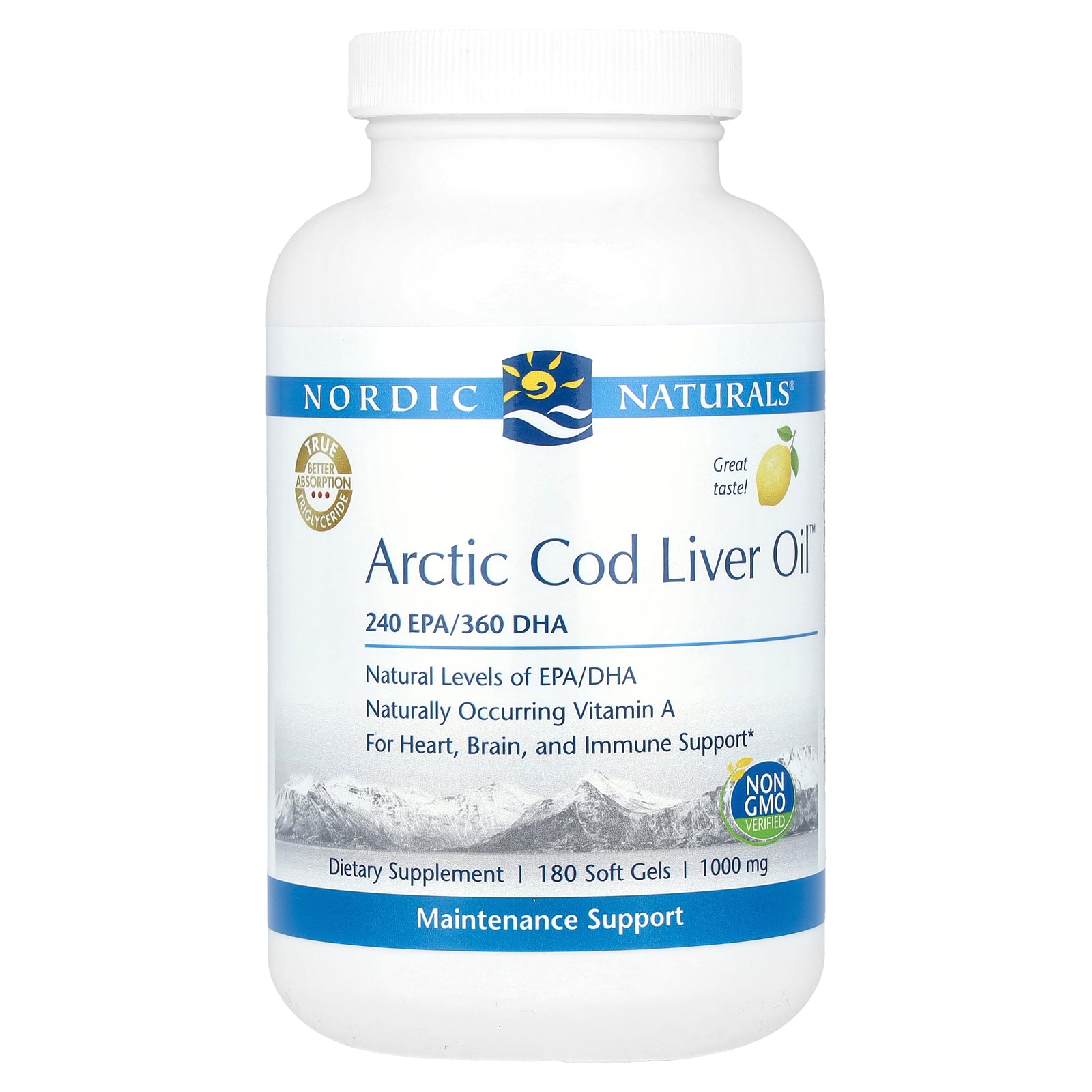 Nordic Naturals, Arctic Cod Liver Oil, Lemon, 180 Soft Gels