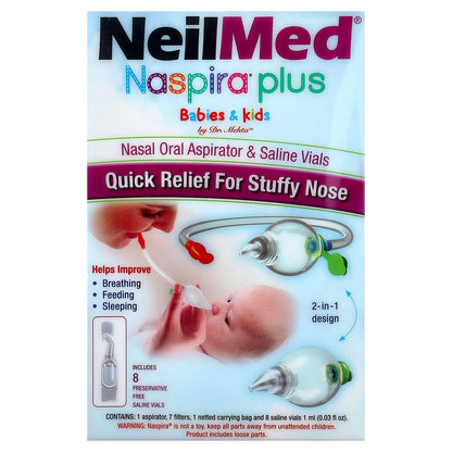 NeilMed, Naspira® Plus, Nasal Oral Aspirator & Saline Vials, Babies & Kids, 17 Piece Set