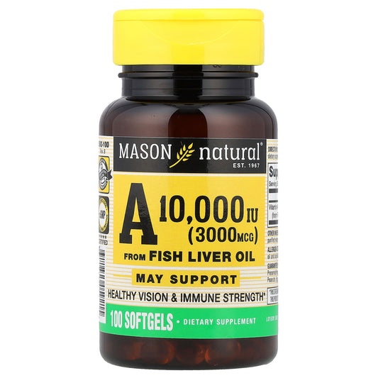 Mason Natural, Vitamin A from Fish Liver Oil, 3,000 mcg (10,000 IU), 100 Softgels