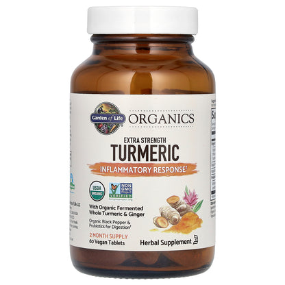 Garden of Life, Organics, Extra Strength Turmeric, Inflammatory Response, 60 Vegan Tablets