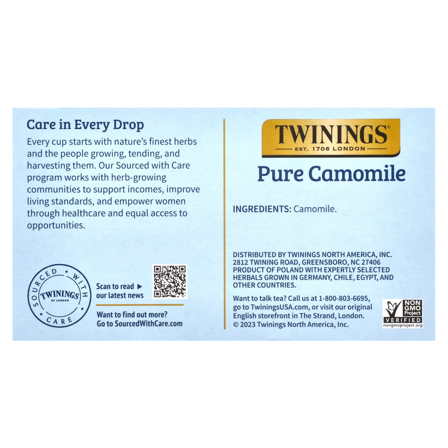 Twinings, Pure Herbal Tea, Pure Camomile, Caffeine Free, 50 Tea Bags, 2.65 oz (75 g)