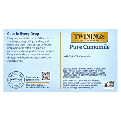 Twinings, Pure Herbal Tea, Pure Camomile, Caffeine Free, 50 Tea Bags, 2.65 oz (75 g)