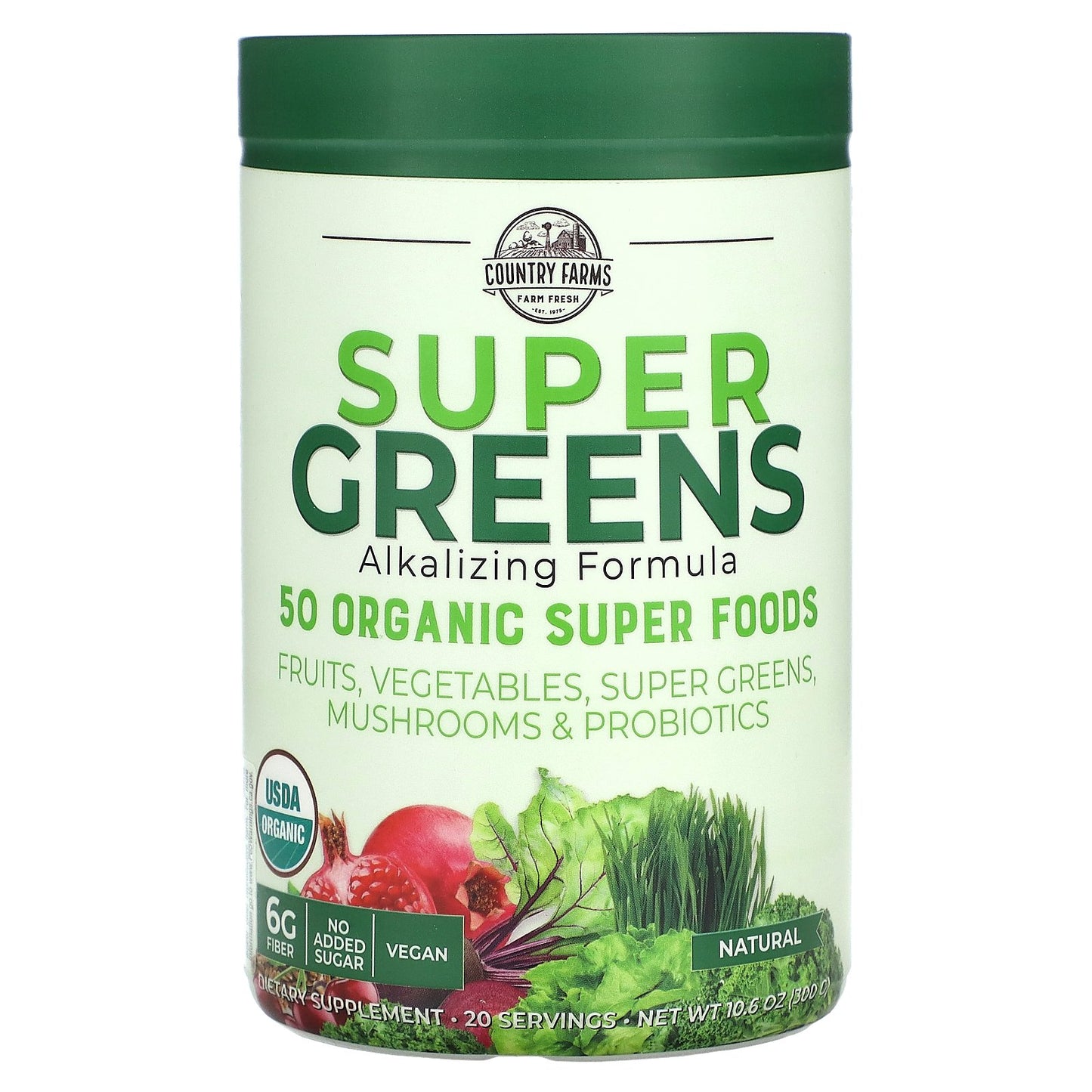 Country Farms, Super Greens, Alkalizing Formula, Unflavored, 10.6 oz (300 g)