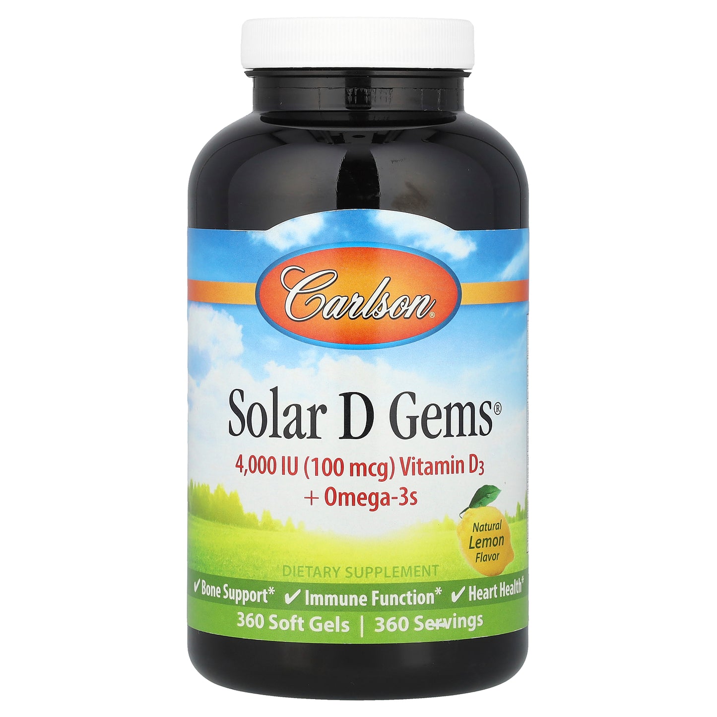 Carlson, Solar D Gems® , Vitamin D3 + Omega-3s, Natural Lemon , 360 Soft Gels