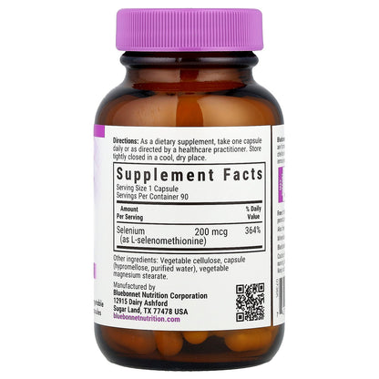 Bluebonnet Nutrition, Selenium, 200 mcg, 90 Vegetable Capsules