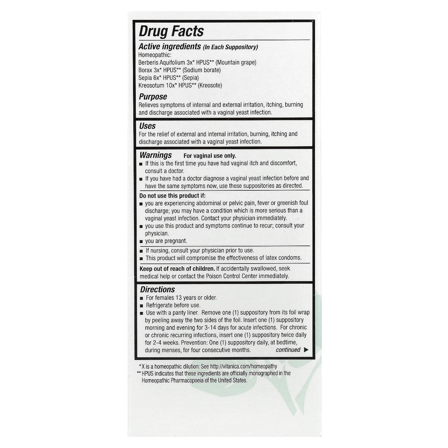 Vitanica, Yeast Arrest™, 28 Vaginal Suppositories