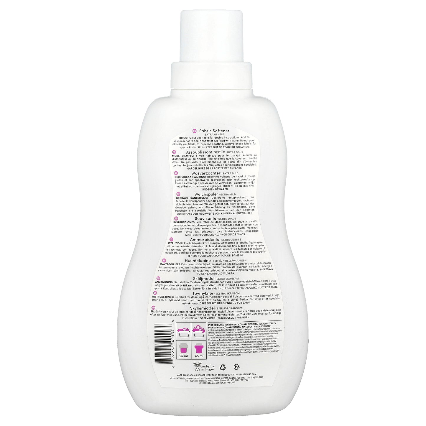 ATTITUDE, Little Ones, Fabric Softener, Sweet Lullaby, 40 Loads, 33.8 fl oz (1 l)