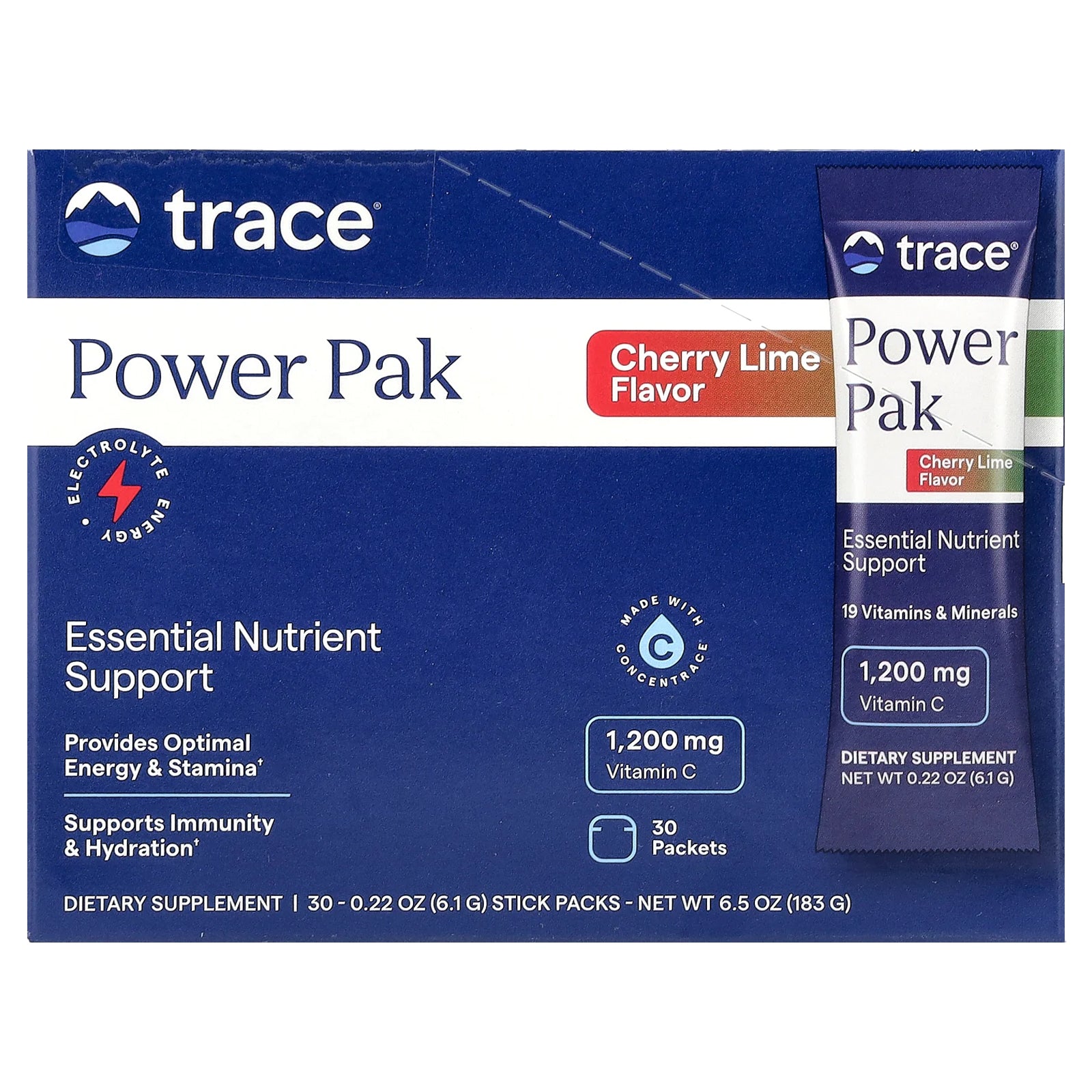 Trace, Power Pak, Cherry Lime, 30 Packets, 0.22 oz (6.1 g) Each