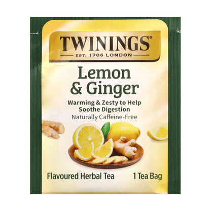 Twinings, Flavored Herbal Tea, Lemon & Ginger, Caffeine Free, 50 Tea Bags, 2.65 oz (75 g)