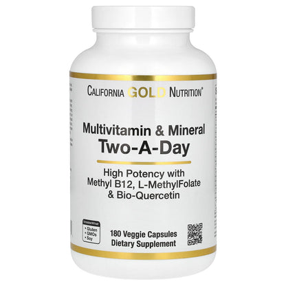 California Gold Nutrition, Multivitamin and Mineral with Methyl B12, Vitamin C, L-MethylFolate and Bio-Quercetin, Two-A-Day, 180 Veggie Capsules