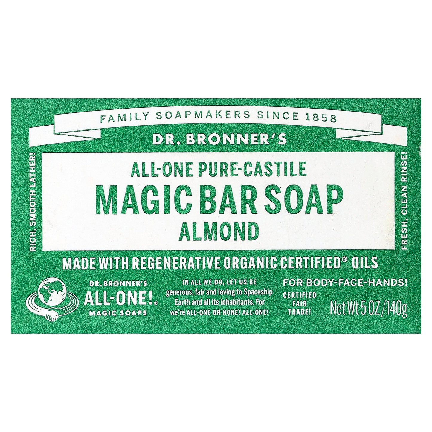 Dr. Bronner's, All-One Pure-Castile Magic Bar Soap, Almond, 5 oz (140 g)