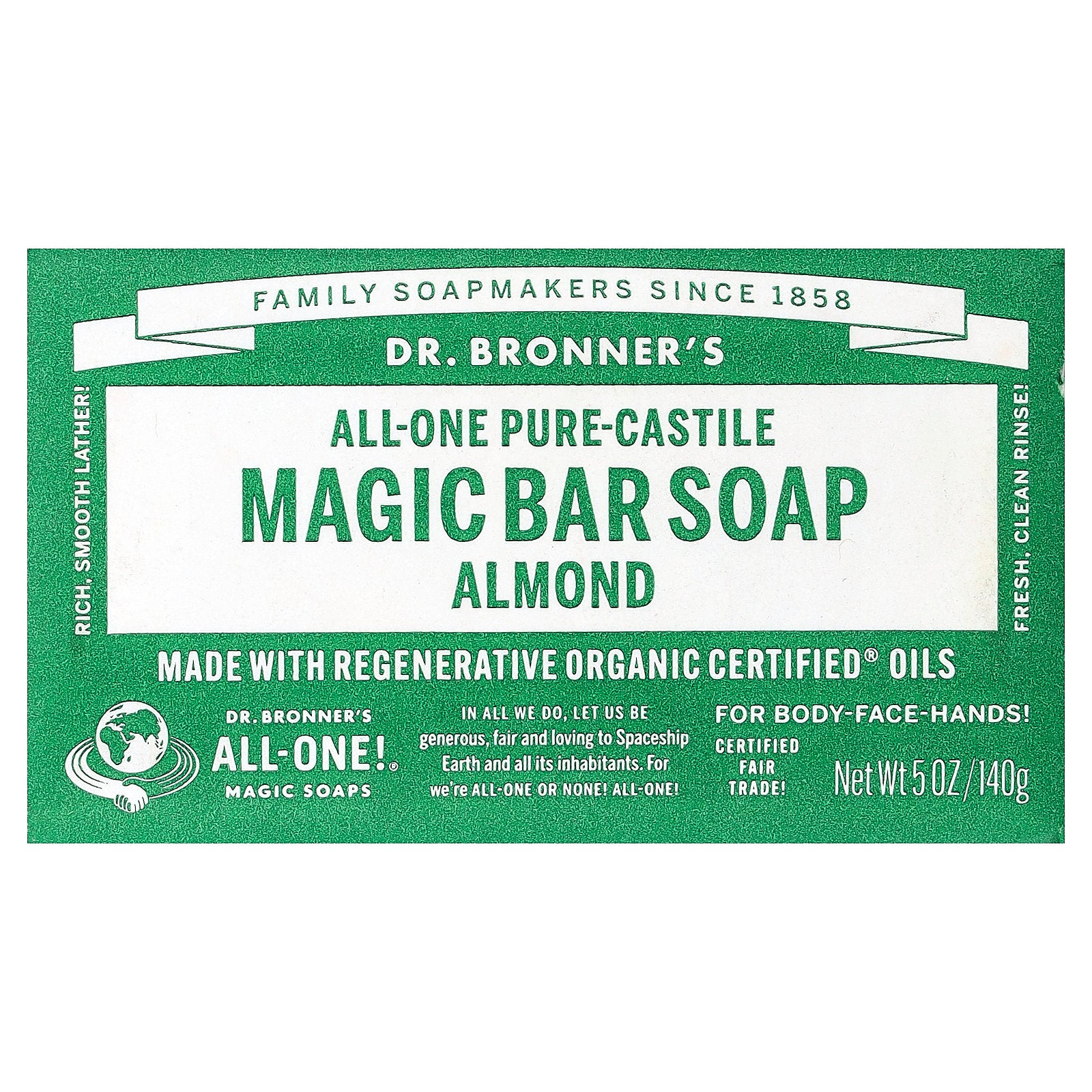 Dr. Bronner's, All-One Pure-Castile Magic Bar Soap, Almond, 5 oz (140 g)