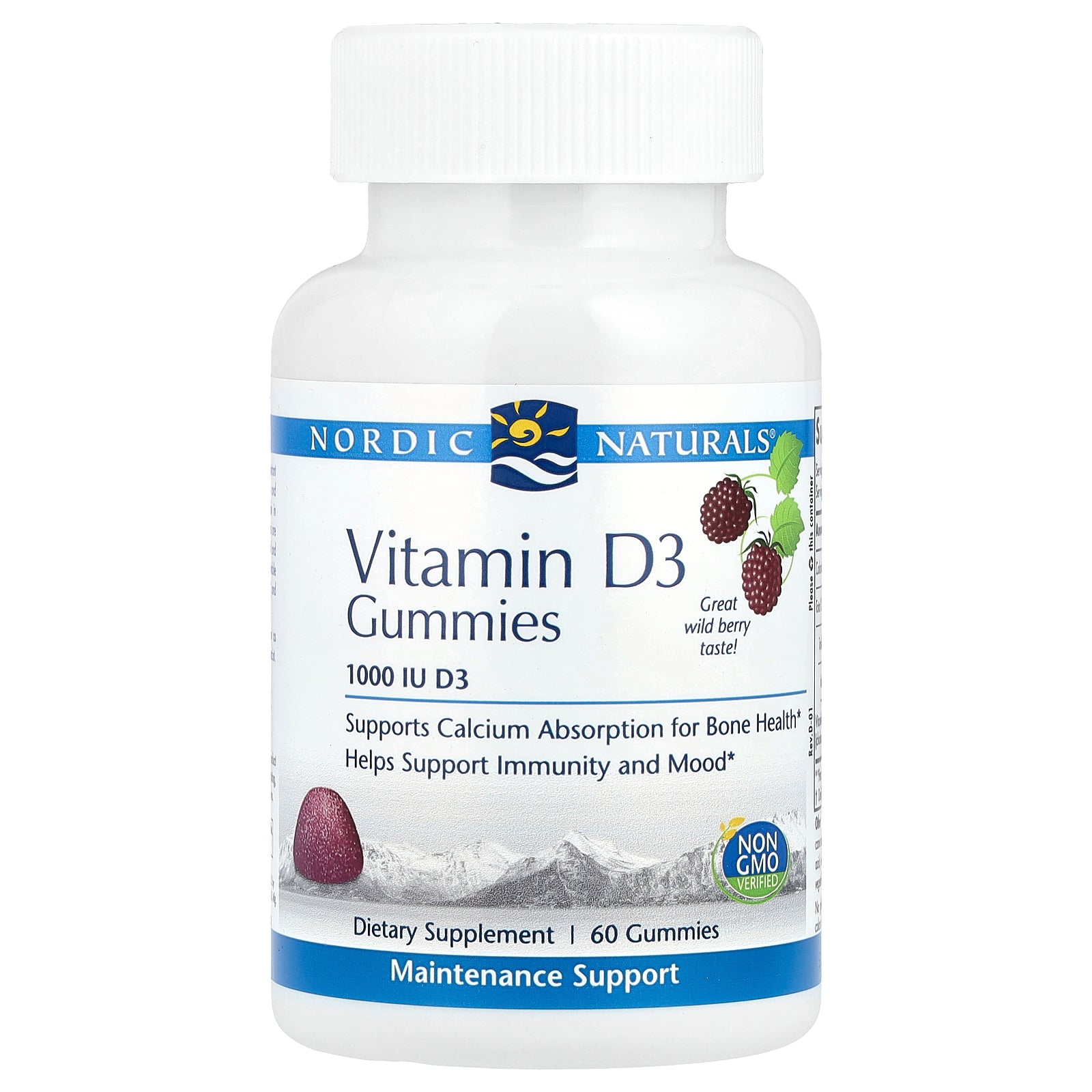 Nordic Naturals, Vitamin D3 Gummies, Wild Berry, 1,000 IU, 60 Gummies