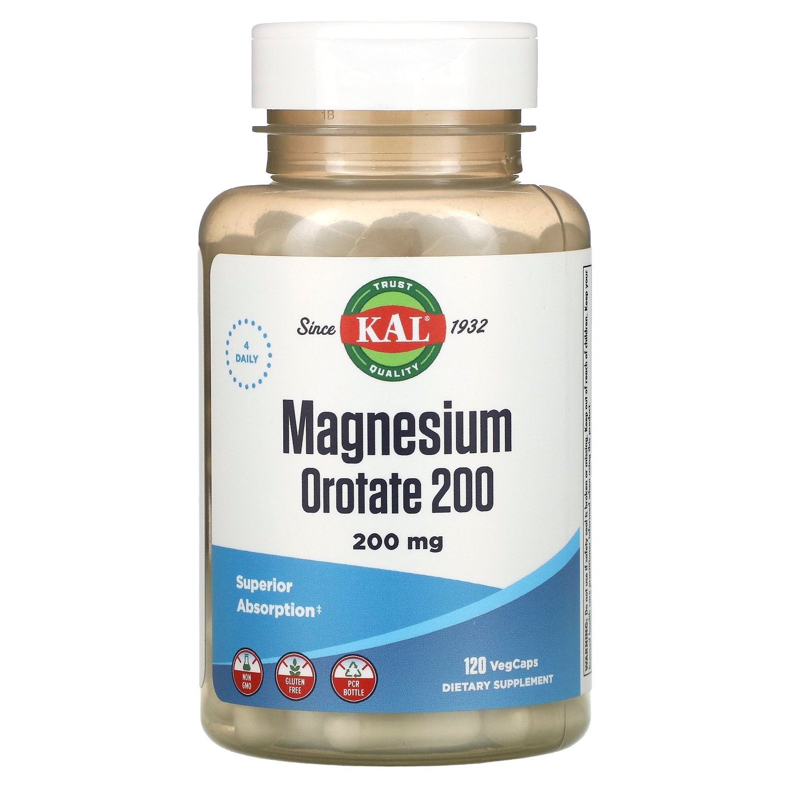 KAL, Magnesium Orotate 200, 200 mg, 120 Vegcaps (50 mg per Capsule)