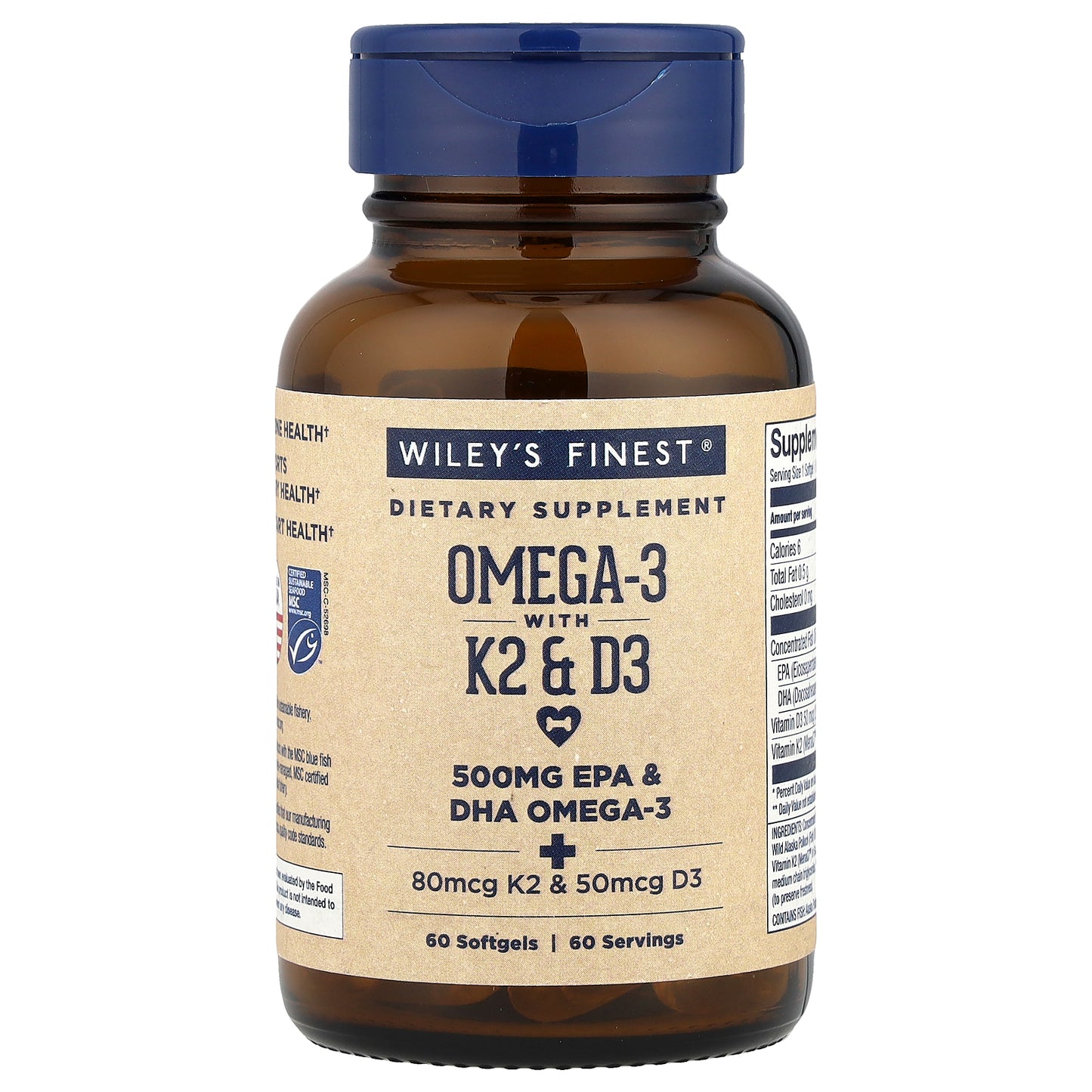 Wiley's Finest, Omega-3 With K2 & D3, 60 Softgels