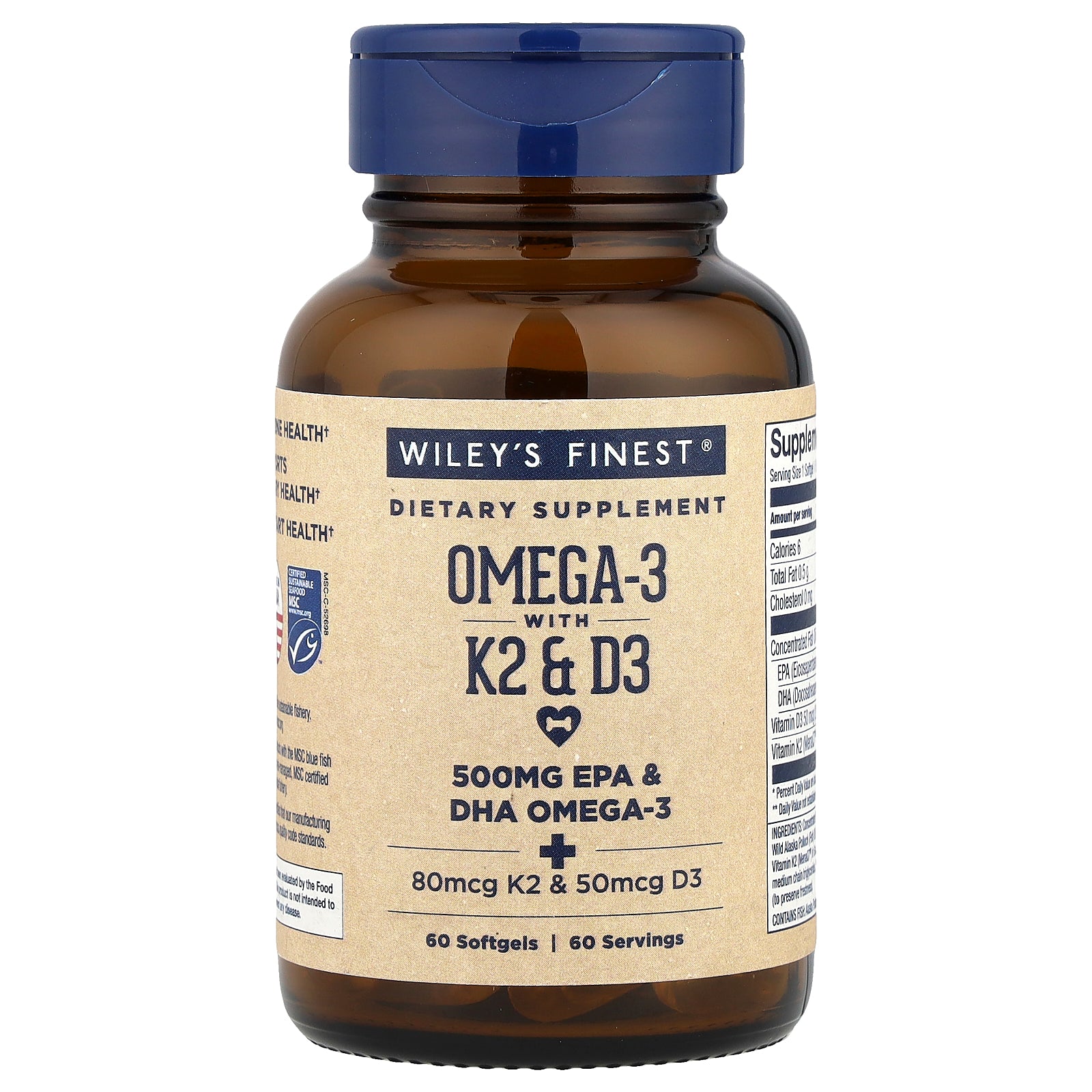 Wiley's Finest, Omega-3 With K2 & D3, 60 Softgels