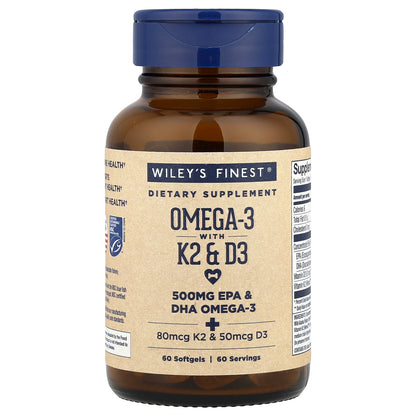 Wiley's Finest, Omega-3 With K2 & D3, 60 Softgels