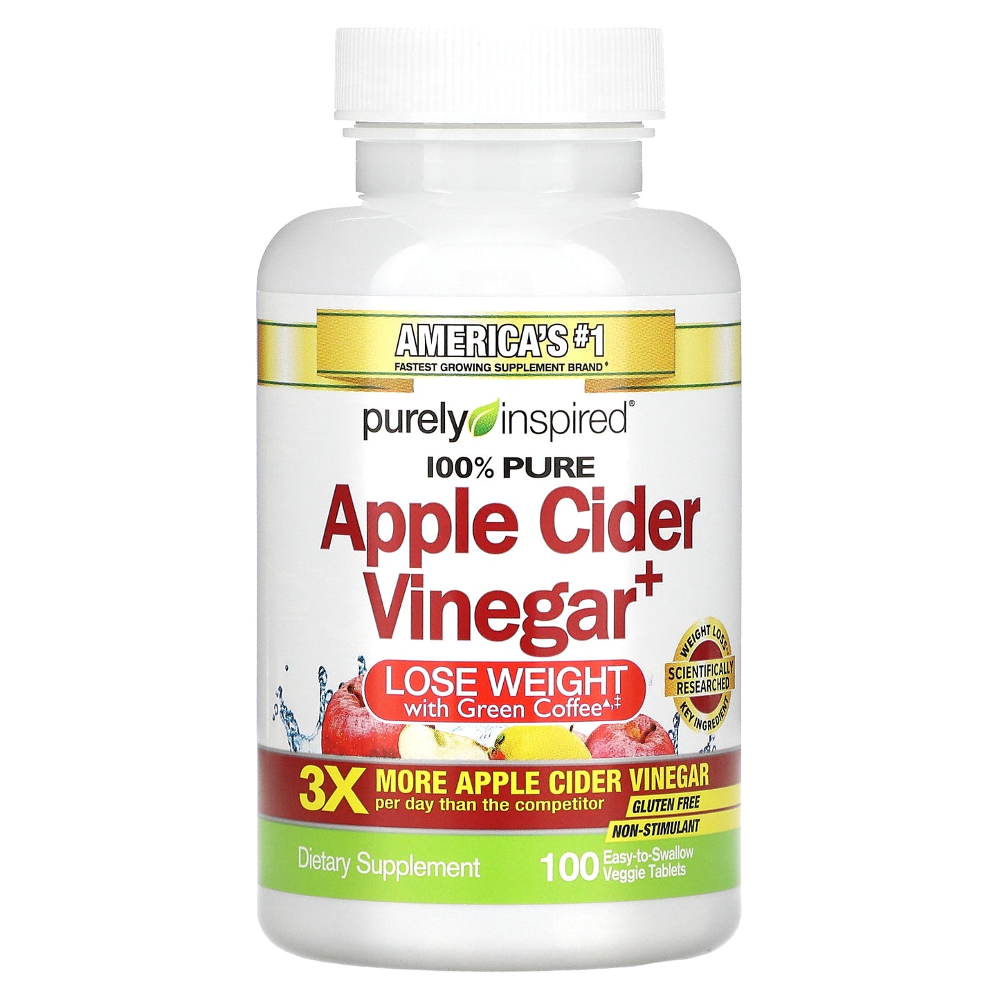 Purely Inspired, Apple Cider Vinegar+, 100 Easy-to-Swallow Veggie Tablets