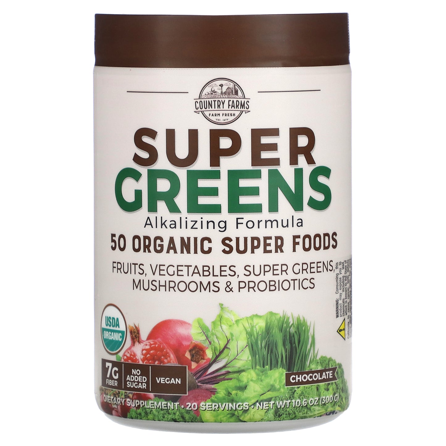 Country Farms, Super Greens, Alkalizing Formula, Chocolate, 10.6 oz (300 g)