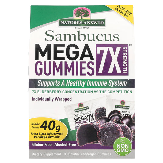 Nature's Answer, Sambucus Mega Gummies 7X Strength™, 202 mg, 30 Gelatin Free/Vegan Gummies