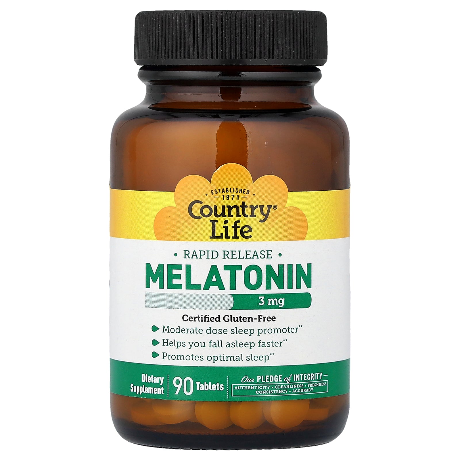 Country Life, Melatonin, Rapid Release, 3 mg, 90 Tablets