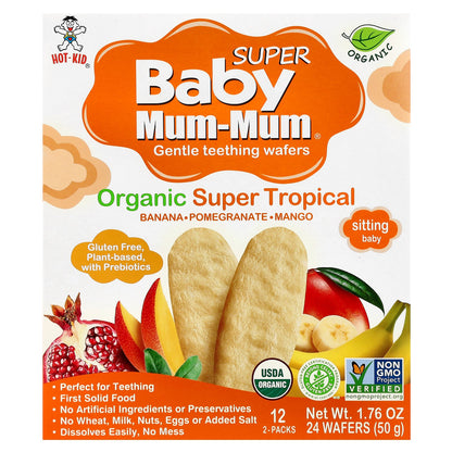 Hot Kid,  Baby Mum-Mum® Super, Gentle Teething Wafers, For Toddlers, Organic Super Tropical, 12 Packs, 2 Wafers Each