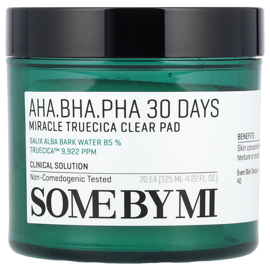 SOME BY MI, AHA/BHA/PHA, 30 Days Miracle Truecica Clear Pad, 70 Pads, 4.22 fl oz (125 ml)