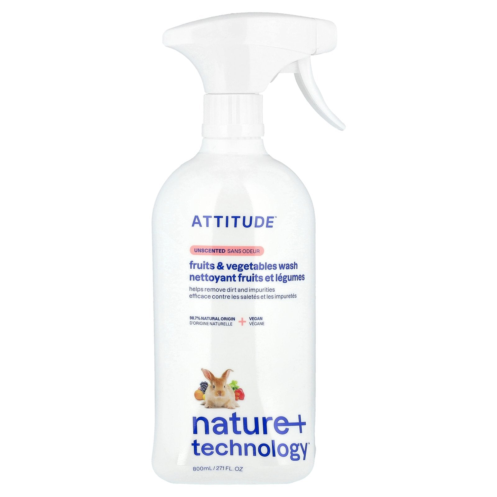 ATTITUDE, Nature + Technology™, Fruit & Vegetables Wash, Unscented, 27.1 fl oz (800 ml)
