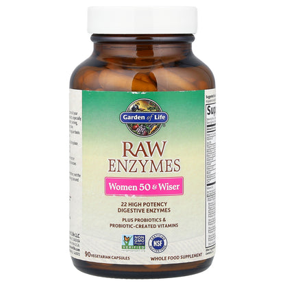 Garden of Life, RAW Enzymes, Women 50 & Wiser, 90 Vegetarian Capsules