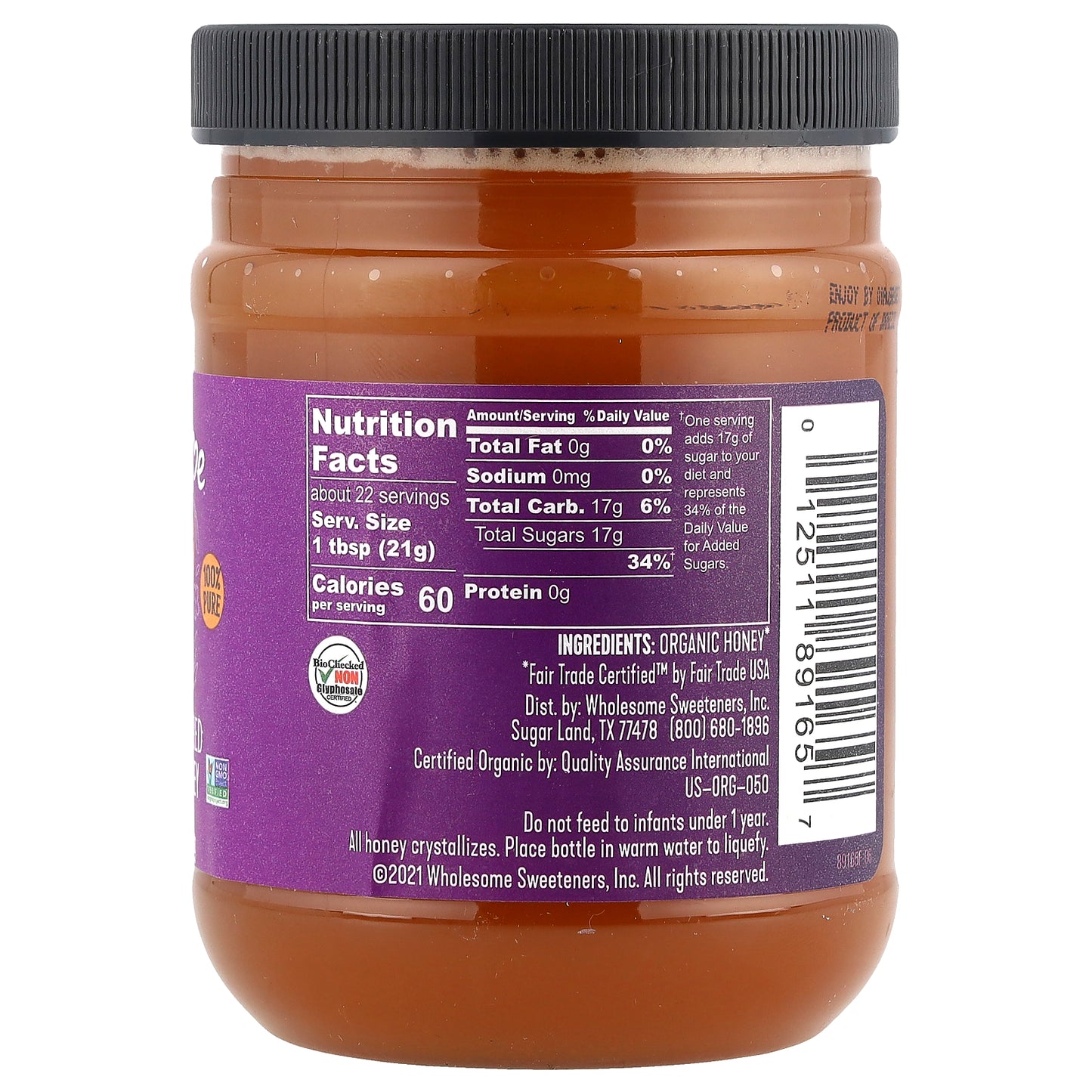 Wholesome Sweeteners, Raw + Unfiltered Organic Honey, 16 oz (454 g)