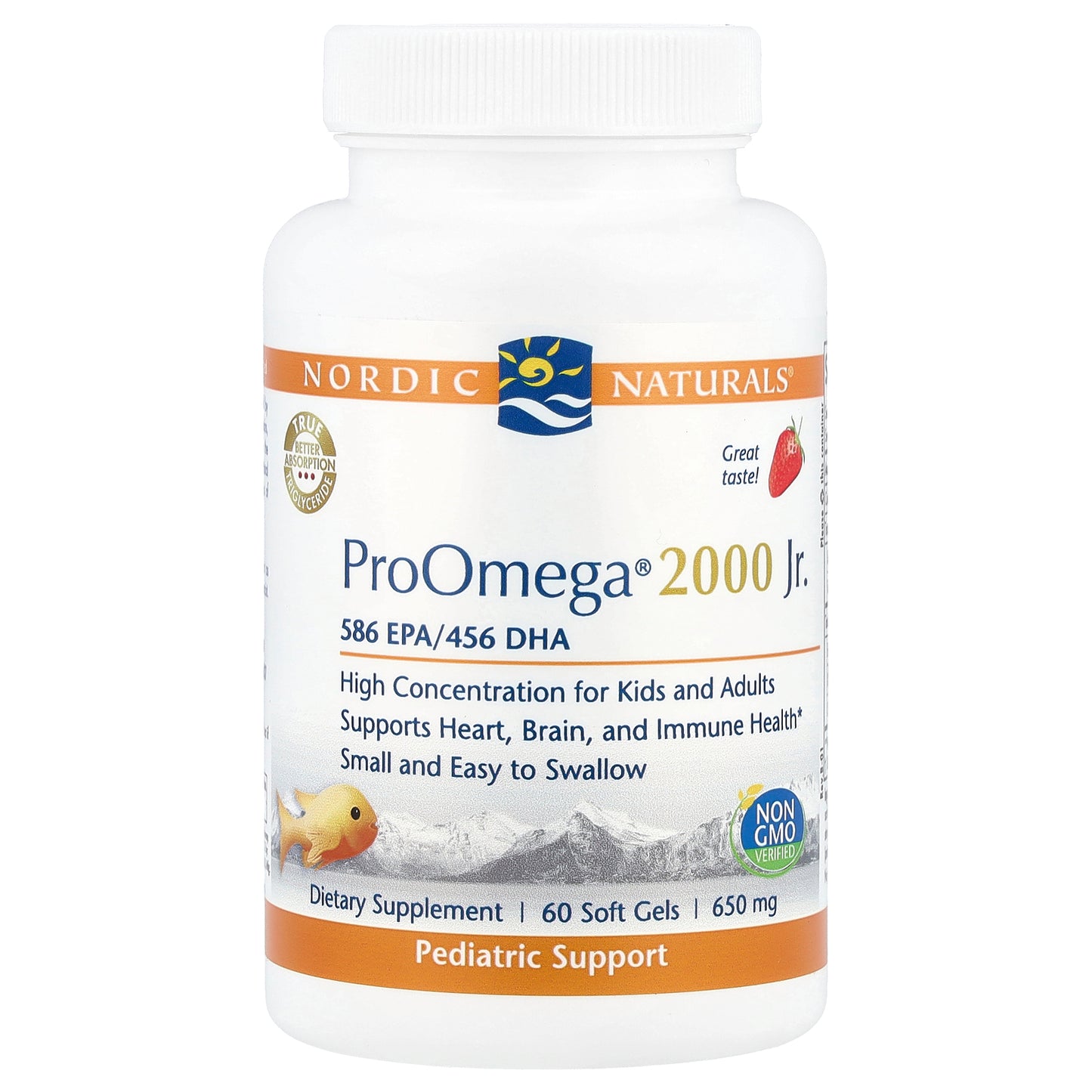 Nordic Naturals, ProOmega® 2000 Jr., Strawberry, 650 mg, 60 Soft Gels