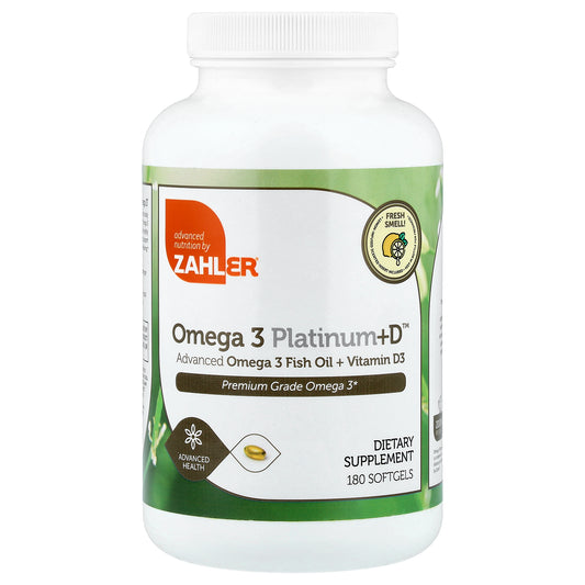 Zahler, Omega 3 Platinum+D™, Advanced Omega 3 Fish Oil + Vitamin D3, 180 Softgels